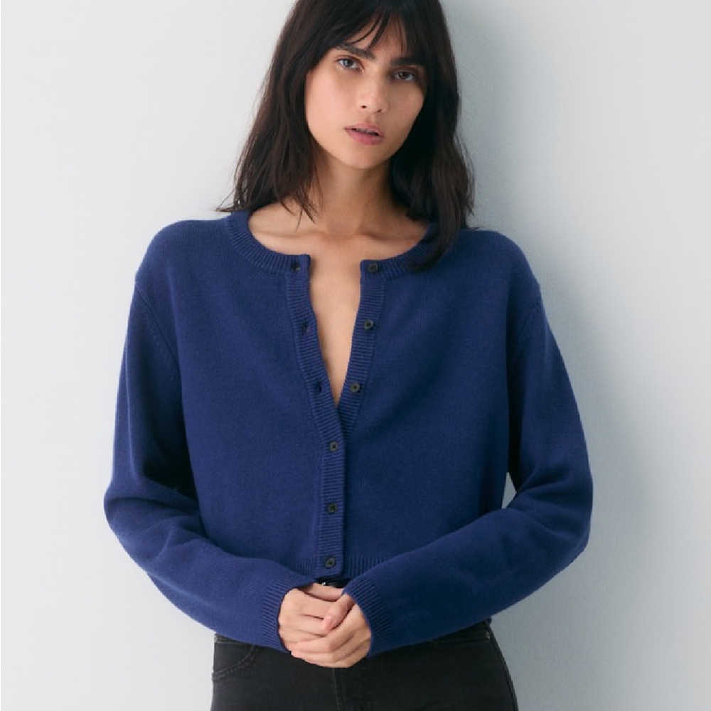 Aritzia Cashmere Cropped Dark Blue Cardigan